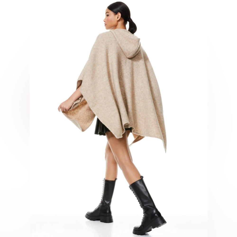 Alice + Olivia Poncho Wool Hooded Pullover Knit Oatmeal Sweater Medium Large - Picture 3 of 13